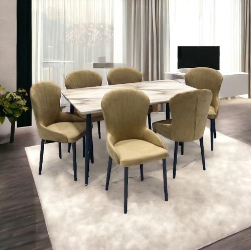 طاولة طعام بديل رخام - 4 كرسي - لون بيج من كاما