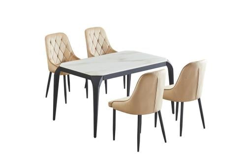 طقم طاوله طعام بديل رخام عصري لون بيج *أسود 4 كرسي من كاما