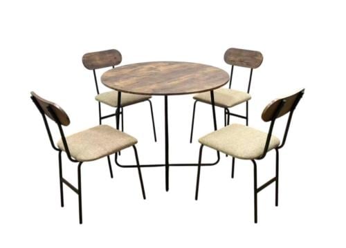 طقم طاولة طعام دائرية خشبية مع 4 كراسي لون بني لغرف الطعام والمساحات العصرية من كاما