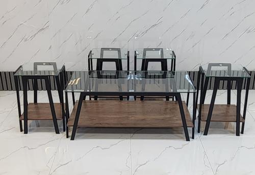 طقم طاولات خدمة خشب وزجاج لون بني من كاما