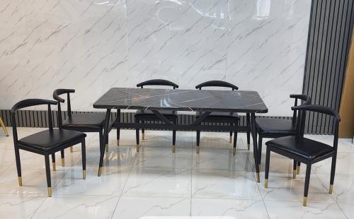 طقم طاوله طعام بديل رخام تصميم عصري لون أسود6 كرسي من كاما