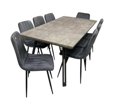 طاولة طعام  خشب تصميم مودرن 8 كرسي لون رمادي من كاما