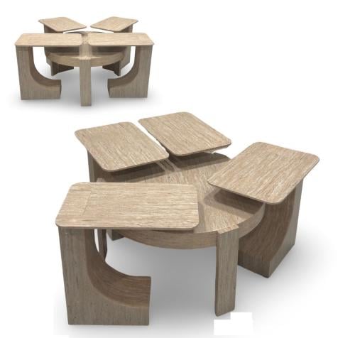 طقم طاولات ضيافة خشب لون خشبي 5 قطع من كاما