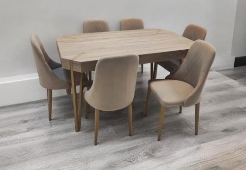 طقم طاوله طعام بخشب تصميم حديث لون بيج 6 كرسي من كاما