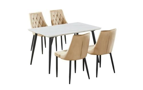 طقم طاوله طعام بديل رخام انيقة لون بيج 4 كرسي من كاما