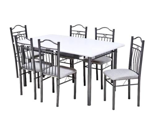 طاولة طعام حديد وخشب 6كرسي لون أبيض مقدمة لكم من كاما