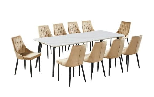 طقم طاوله طعام بديل رخام مودرن لون بيج 10 كرسي من كاما