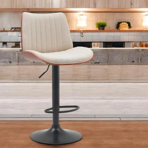 كرسي بار قماش بيج بقاعدة حديد دوار من كاما