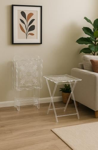 طقم طاولات أكريليك قابل للفتح مع حامل – تصميم مزخرف عصري