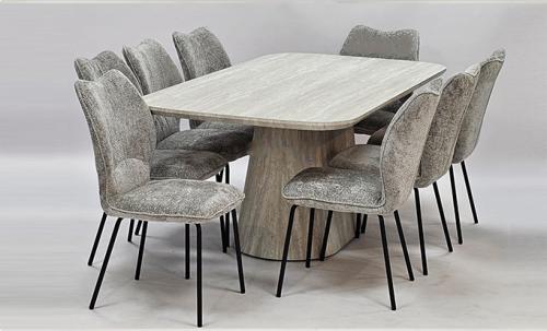 طقم طاوله طعام خشب تصميم عصري لون رمادي 8 كرسي من كاما