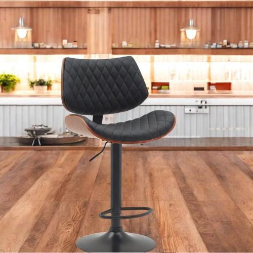 كرسي بار جلد أسود قاعدة حديد دوار من كاما