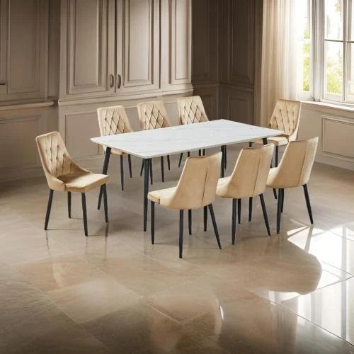 طقم طاوله طعام بديل رخام انيقة لون بيج 8 كرسي من كاما