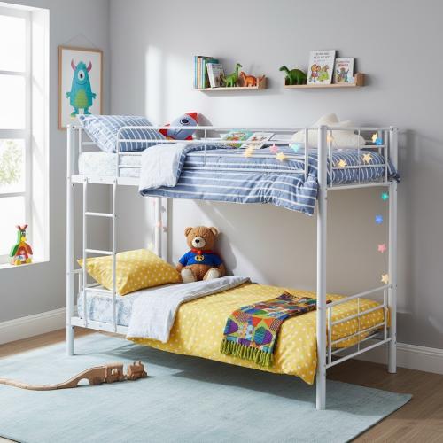 سرير حديد دورين مقاس 190×90 سم لون أبيض – متين وآمن – تصميم عصري يوفر المساحة -من كاما