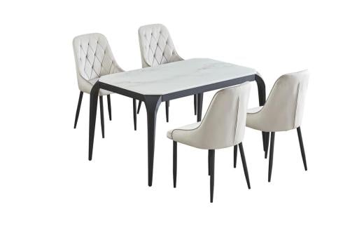 طقم طاوله طعام بديل رخام عصري لون رمادي فاتح 4 كرسي من كاما