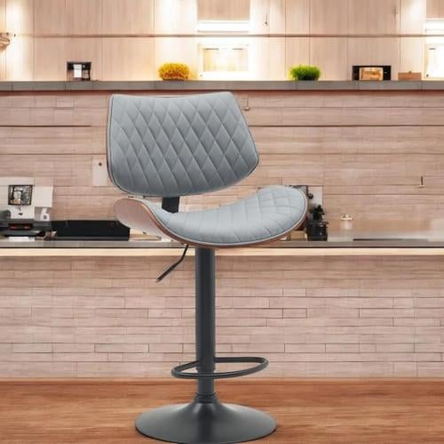 كرسي بار جلد رمادي قاعدة حديد دوار من كاما