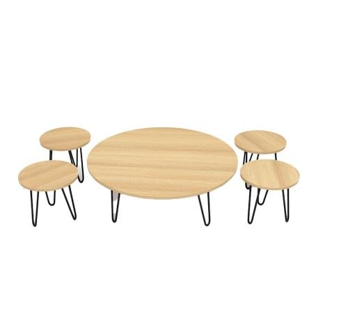 طقم طاولات ارضية بشكل دائري لون خشبي  5 قطع من كاما