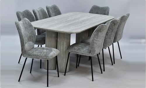 طقم طاوله طعام خشب تصميم عصري لون رمادي 8 كرسي من كاما