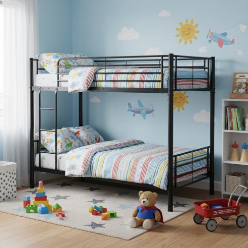 سرير حديد دورين مقاس 190×90 سم لون أسود – متين وآمن – تصميم عصري يوفر المساحة -من كاما