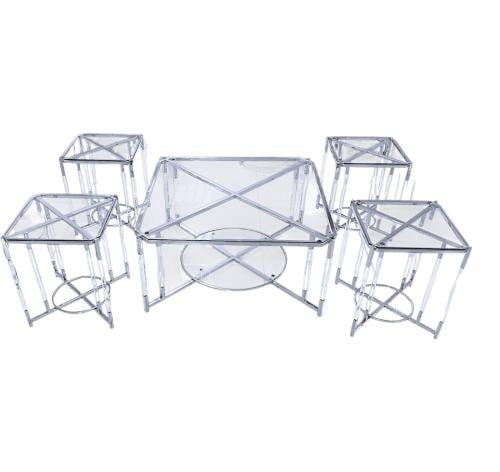 طقم طاولات زجاج 4+1 لون فضي بتصميم فاخر من كاما