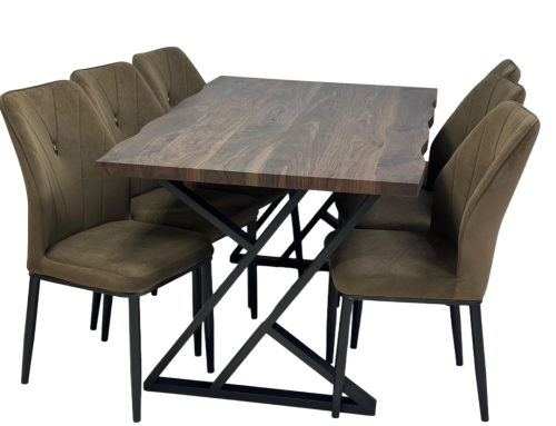 طقم طاوله طعام خشب مودرن لون بني6 كرسي من كاما