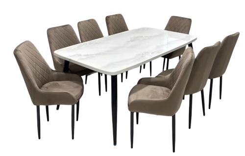 طقم طاوله طعام بديل رخام تصميم مودرن لون بيج 8 كرسي من كاما