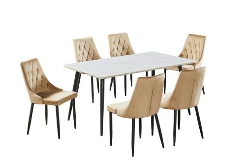 طقم طاوله طعام بديل رخام انيقة لون بيج 6كرسي من كاما