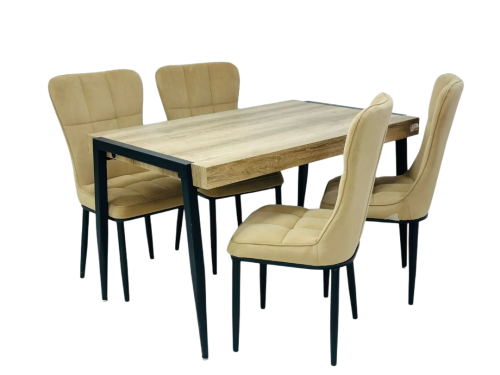 طقم طاوله طعام خشب تصميم مودرن لون بيج4 كرسي من كاما