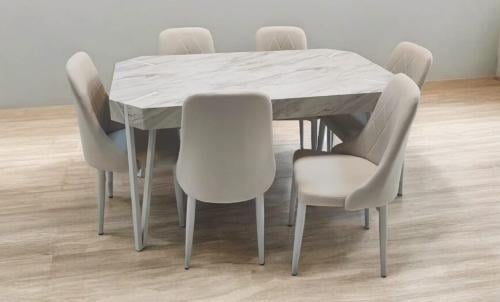 طقم طاوله طعام بخشب تصميم حديث لون رمادي 6 كرسي من كاما