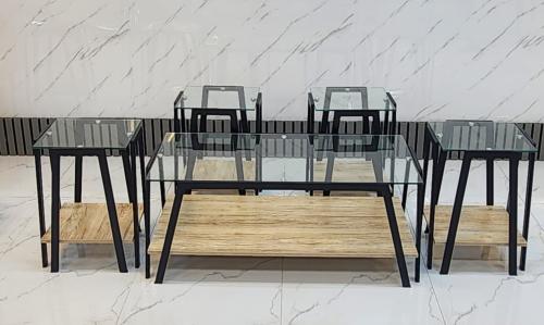 طقم طاولات خدمة خشب وزجاج لون خشبي من كاما