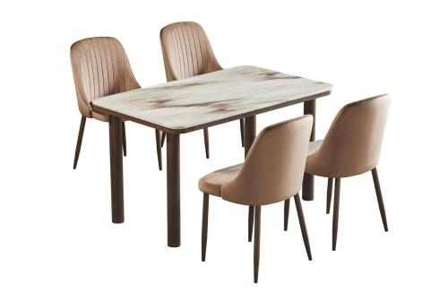 طقم طاوله طعام بديل رخام عصري لون بني 4 كرسي من كاما