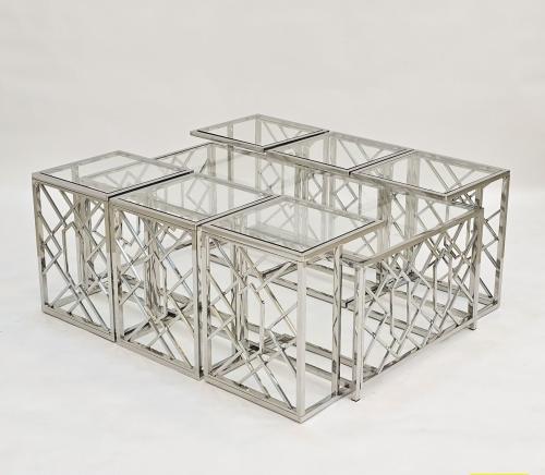 طقم طاولات عصري مربع ستيل*زجاج لون فضي7 قطع من كاما