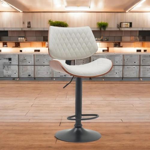 كرسي بار جلد أبيض غامق قاعدة حديد دوار من كاما