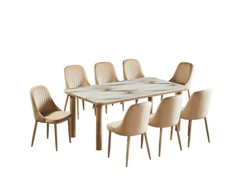طقم طاوله طعام بديل رخام تصميم عصري لون بيج 8 كرسي من كاما