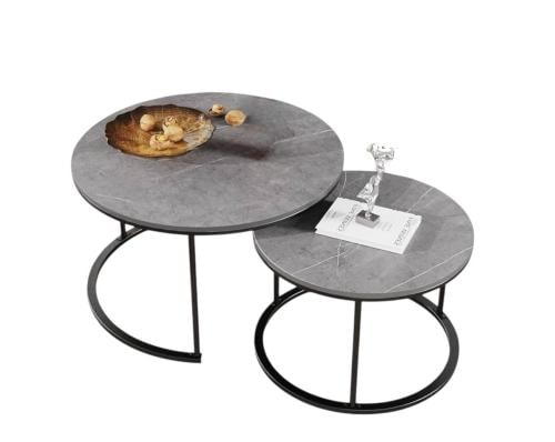 طقم طاولة سيراميك مستديرة من قطعتين  لون رمادي مقدمة لكم من كاما