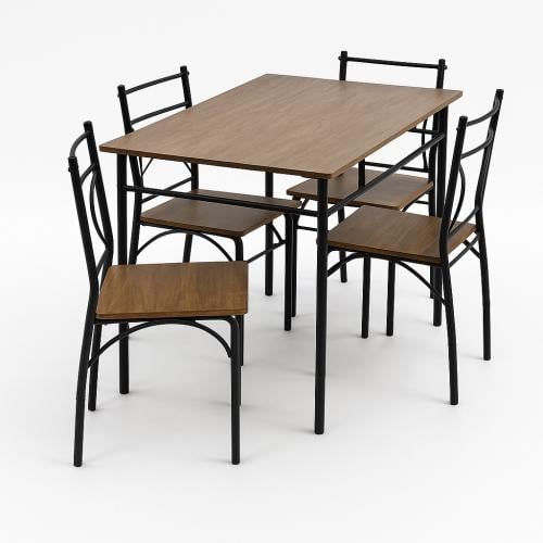 طقم طاولة طعام مستطيلة مع 4 كراسي لون بني — تصميم خشبي مع هيكل معدني-من كاما