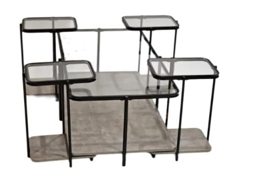 طقم طاولات قهوة زجاجج وخشب تصميم عصري لون رمادي مقدم لكم من كاما