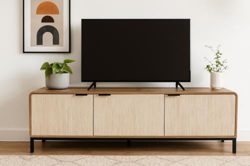 طاولة تلفزيون مقاس 160 لون بني * بيج خشبية بتصميم عصري ومساحة تخزين عملية من كاما