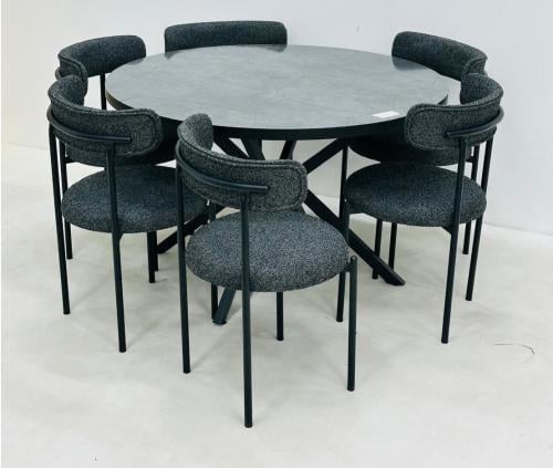 طقم طاولة طعام دائري خشبي 6كرسي لون رمادي من كاما