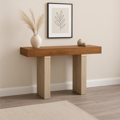 طاولة كنسول مدخل خشبي لون بني وبيج  بجودة عالية وأناقة عصرية من كاما