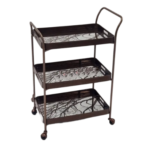 عربه تقديم حديدلون بني بأسطح زجاجية مزخرفه من كاما