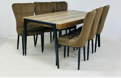 طقم طاوله طعام بخشب تصميم موردن لون بني 6 كرسي من كاما