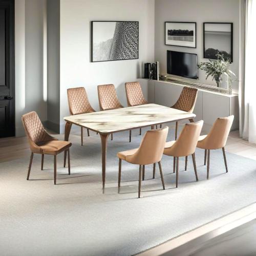 طقم طاوله طعام بديل رخام انيقة لون بني 8 كرسي من كاما