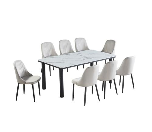 طقم طاوله طعام بديل رخام تصميم عصري لون رمادي 8 كرسي من كاما