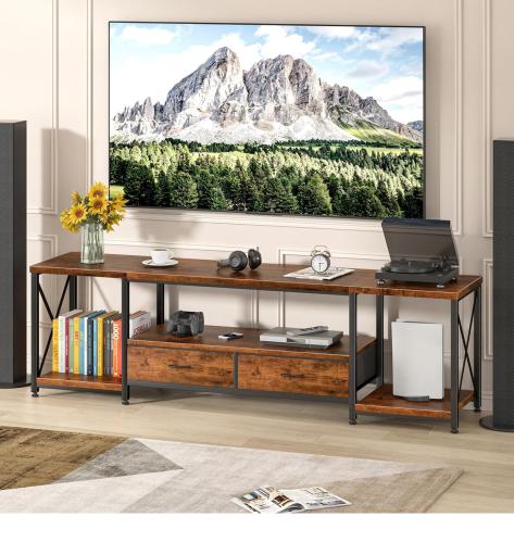 طاولة تلفزيون مزودة بارفف وادراج لون بني و أسود مقاس 160سم من كاما