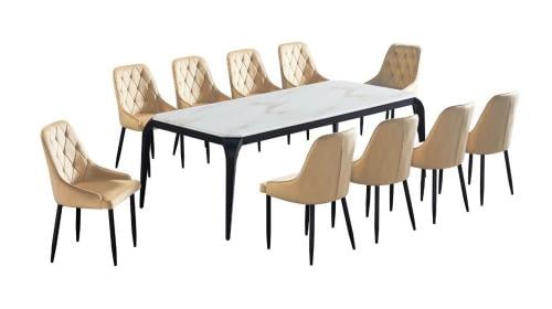 طقم طاوله طعام بديل رخام عصري لون بيج 10 كرسي من كاما