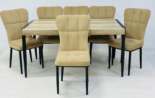 طقم طاوله طعام بخشب تصميم موردن لون بيج 6 كرسي من كاما