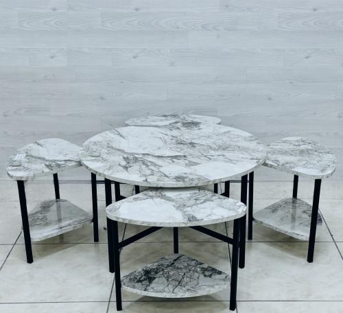 طقم طاولة شاي خشب تصميم مودرن 4+1 لون أبيض رخامي مقدمة لكم من كاما