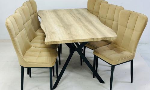 طقم طاوله طعام بخشب تصميم أنيق لون بيج 6 كرسي من كاما