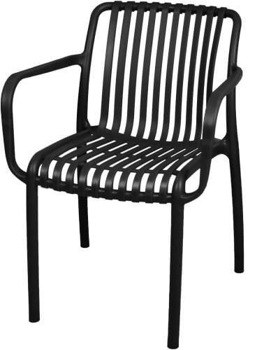 كرسي بلاستيك بذراعين وارجل لون أسود مقدم لكم من كاما