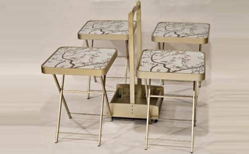 طقم طاولات خدمة 4 قطع اكليريك و زجاج ذهبي مقدمة لكم من كاما